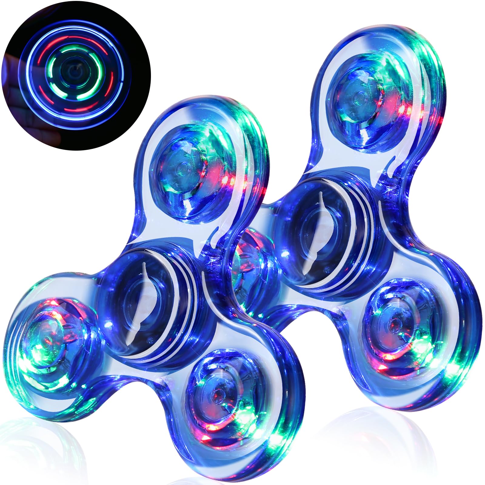 SCIONE 2 Stück Led Fidget Spinner für Kinder Anti Stress Spielzeug Christenspiele Blau