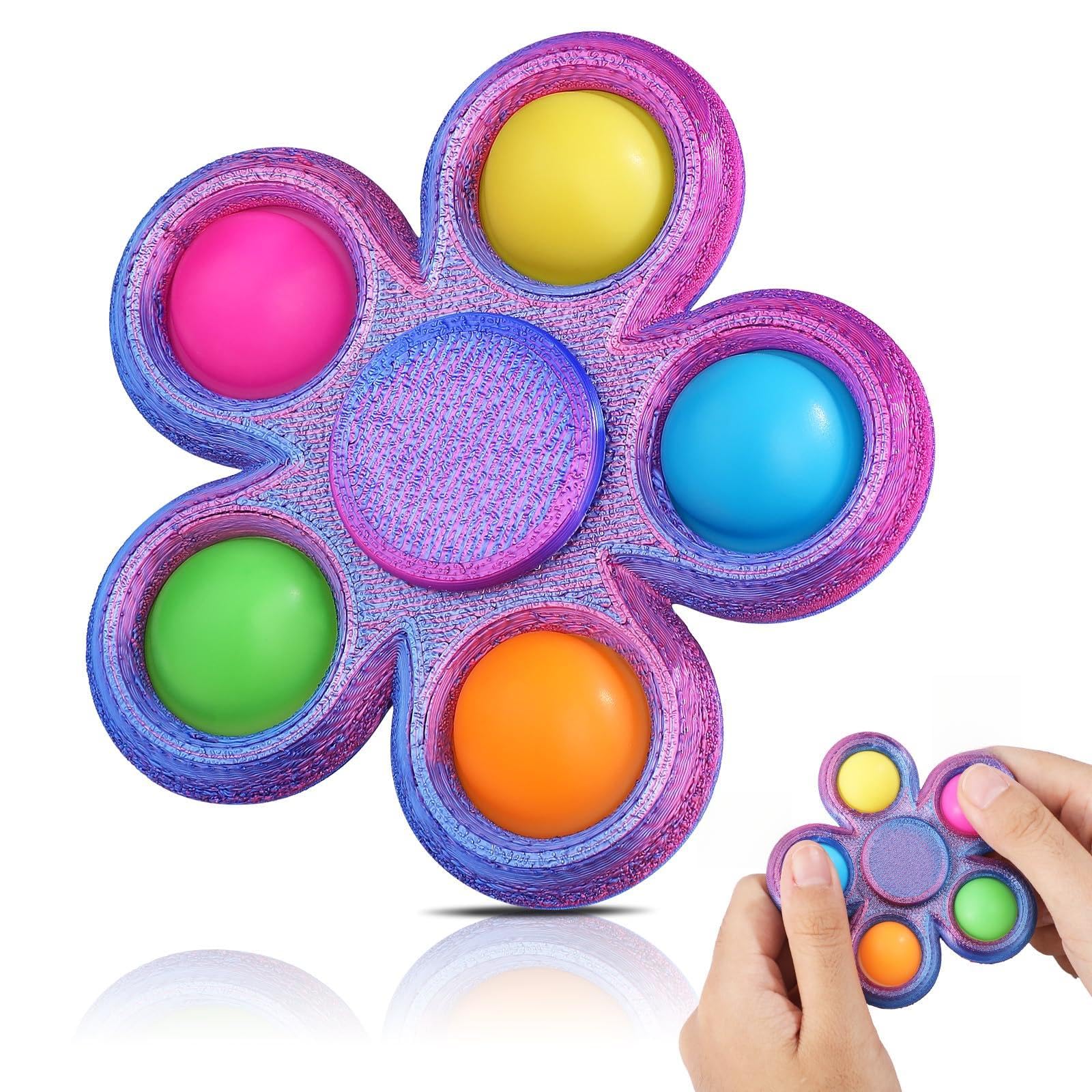 SCIONE 3D Gedrucktes Fidget Spinner mit Pop It - Multi-sensorisches Spielzeug | Stress & Angst Linderung für Kinder & Er