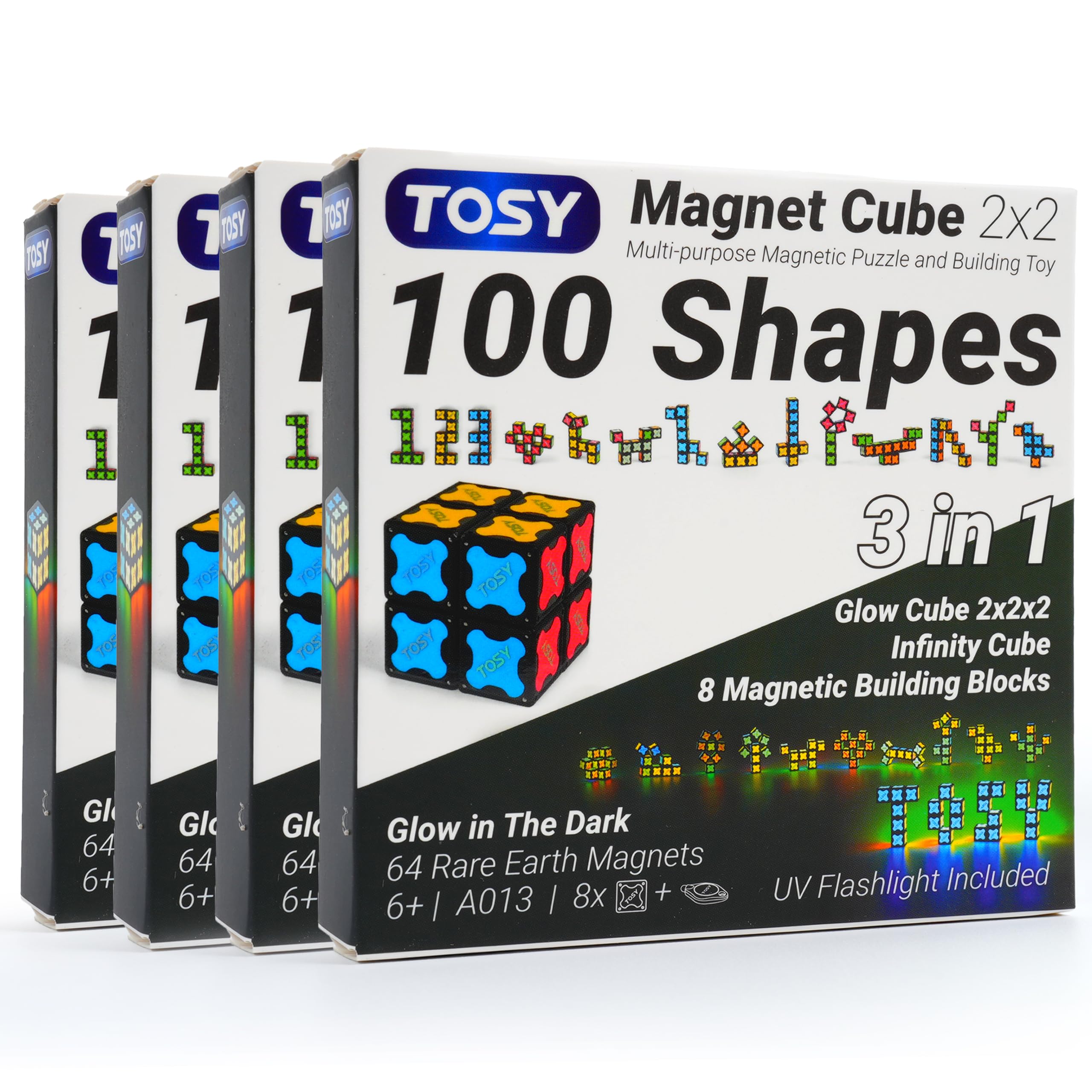 TOSY Magnet Cube 2x2 - 8 Bausteine, 2-in-1 Puzzle & Infinity-Würfel, leuchtend unter UV, perfect für Kinder/Enkel, STEM-